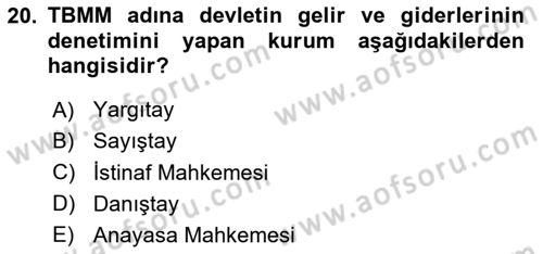 Türk İdare Tarihi Dersi 2024 - 2025 Yılı (Final) Dönem Sonu Sınav Soruları 20. Soru