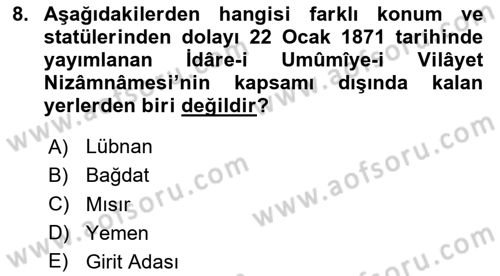 Türk İdare Tarihi Dersi 2024 - 2025 Yılı (Final) Dönem Sonu Sınav Soruları 8. Soru