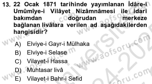 Türk İdare Tarihi Dersi 2024 - 2025 Yılı Yaz Okulu Sınav Soruları 13. Soru