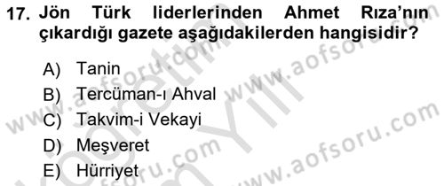 Türk İdare Tarihi Dersi 2024 - 2025 Yılı Yaz Okulu Sınav Soruları 17. Soru