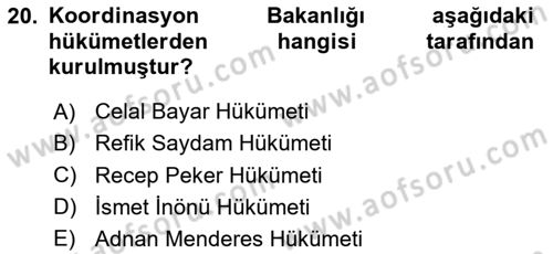 Türk İdare Tarihi Dersi 2024 - 2025 Yılı Yaz Okulu Sınav Soruları 20. Soru