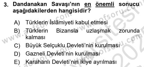 Türk İdare Tarihi Dersi 2024 - 2025 Yılı Yaz Okulu Sınav Soruları 3. Soru