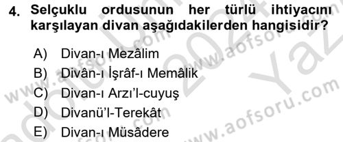 Türk İdare Tarihi Dersi 2024 - 2025 Yılı Yaz Okulu Sınav Soruları 4. Soru