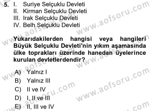 Türk İdare Tarihi Dersi 2024 - 2025 Yılı Yaz Okulu Sınav Soruları 5. Soru