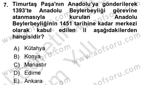 Türk İdare Tarihi Dersi 2024 - 2025 Yılı Yaz Okulu Sınav Soruları 7. Soru