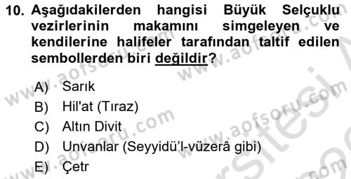 Türk İdare Tarihi Dersi 2025 - 2026 Yılı (Vize) Ara Sınav Soruları 10. Soru