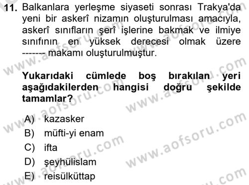 Türk İdare Tarihi Dersi 2025 - 2026 Yılı (Vize) Ara Sınav Soruları 11. Soru