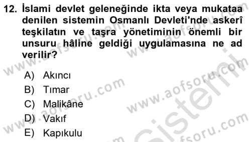Türk İdare Tarihi Dersi 2025 - 2026 Yılı (Vize) Ara Sınav Soruları 12. Soru