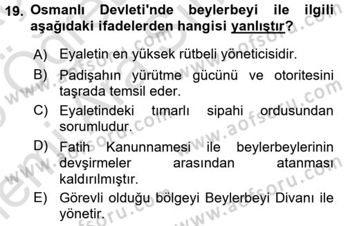 Türk İdare Tarihi Dersi 2025 - 2026 Yılı (Vize) Ara Sınav Soruları 19. Soru