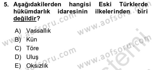 Türk İdare Tarihi Dersi 2025 - 2026 Yılı (Vize) Ara Sınav Soruları 5. Soru