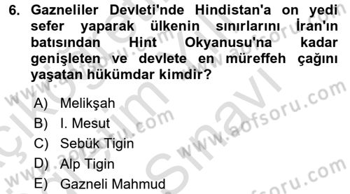 Türk İdare Tarihi Dersi 2025 - 2026 Yılı (Vize) Ara Sınav Soruları 6. Soru