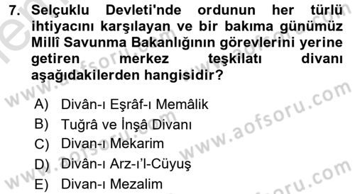Türk İdare Tarihi Dersi 2025 - 2026 Yılı (Vize) Ara Sınav Soruları 7. Soru