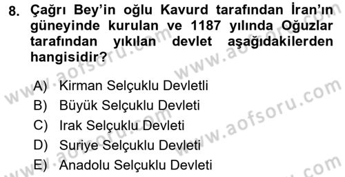 Türk İdare Tarihi Dersi 2025 - 2026 Yılı (Vize) Ara Sınav Soruları 8. Soru