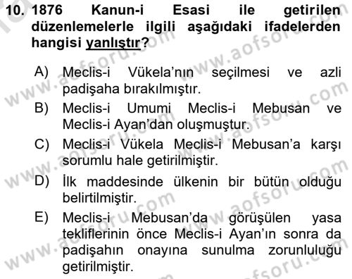 Türk İdare Tarihi Dersi 2025 - 2026 Yılı (Final) Dönem Sonu Sınav Soruları 10. Soru