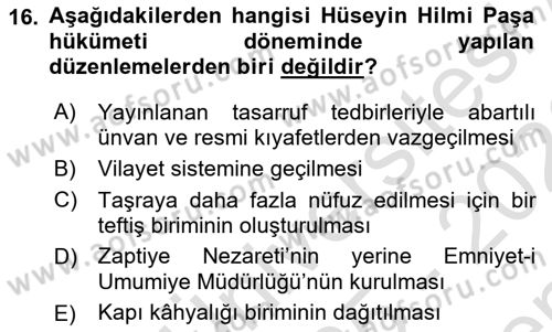 Türk İdare Tarihi Dersi 2025 - 2026 Yılı (Final) Dönem Sonu Sınav Soruları 16. Soru