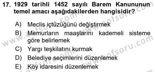 Türk İdare Tarihi Dersi 2025 - 2026 Yılı (Final) Dönem Sonu Sınav Soruları 17. Soru