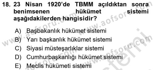 Türk İdare Tarihi Dersi 2025 - 2026 Yılı (Final) Dönem Sonu Sınav Soruları 18. Soru