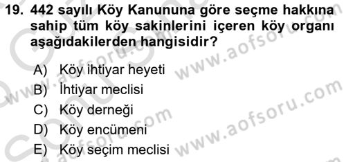 Türk İdare Tarihi Dersi 2025 - 2026 Yılı (Final) Dönem Sonu Sınav Soruları 19. Soru