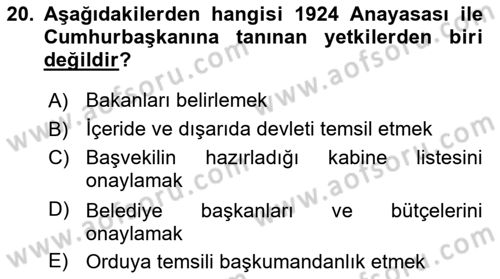 Türk İdare Tarihi Dersi 2025 - 2026 Yılı (Final) Dönem Sonu Sınav Soruları 20. Soru