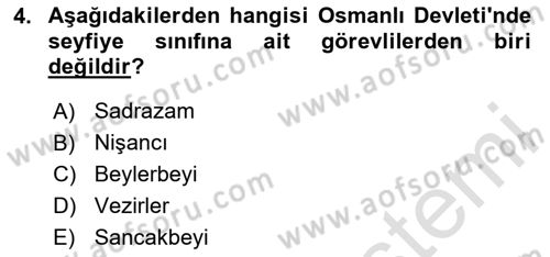 Türk İdare Tarihi Dersi 2025 - 2026 Yılı (Final) Dönem Sonu Sınav Soruları 4. Soru