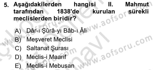 Türk İdare Tarihi Dersi 2025 - 2026 Yılı (Final) Dönem Sonu Sınav Soruları 5. Soru
