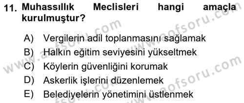 Türk İdare Tarihi Dersi 2025 - 2026 Yılı Yaz Okulu Sınav Soruları 11. Soru