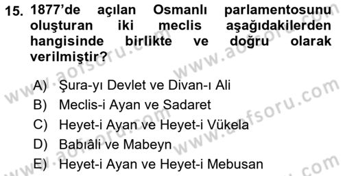 Türk İdare Tarihi Dersi 2025 - 2026 Yılı Yaz Okulu Sınav Soruları 15. Soru