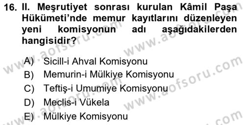 Türk İdare Tarihi Dersi 2025 - 2026 Yılı Yaz Okulu Sınav Soruları 16. Soru