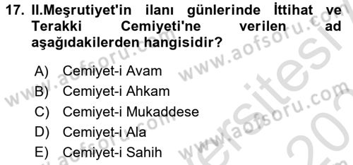 Türk İdare Tarihi Dersi 2025 - 2026 Yılı Yaz Okulu Sınav Soruları 17. Soru