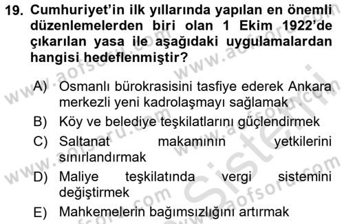 Türk İdare Tarihi Dersi 2025 - 2026 Yılı Yaz Okulu Sınav Soruları 19. Soru