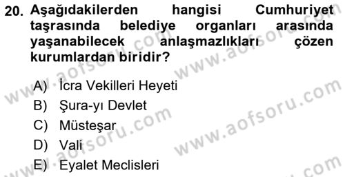 Türk İdare Tarihi Dersi 2025 - 2026 Yılı Yaz Okulu Sınav Soruları 20. Soru