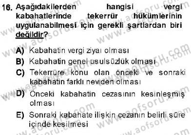 Vergi Ceza Hukuku Dersi Ara Sınavı Deneme Sınav Soruları 16. Soru