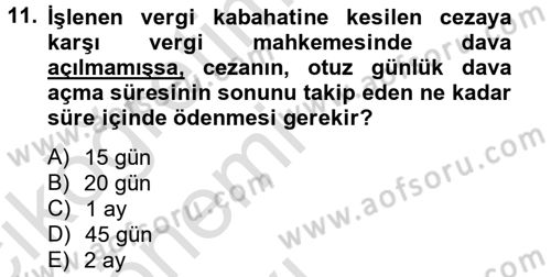 Vergi Ceza Hukuku Dersi 2013 - 2014 Yılı Tek Ders Sınav Soruları 11. Soru