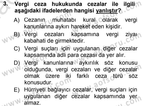 Vergi Ceza Hukuku Dersi 2013 - 2014 Yılı Tek Ders Sınav Soruları 3. Soru