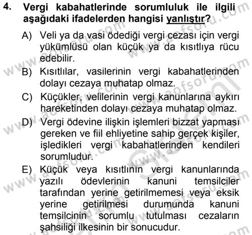 Vergi Ceza Hukuku Dersi 2013 - 2014 Yılı Tek Ders Sınav Soruları 4. Soru