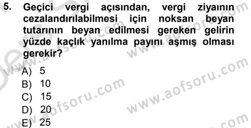 Vergi Ceza Hukuku Dersi 2013 - 2014 Yılı Tek Ders Sınav Soruları 5. Soru