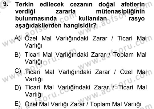 Vergi Ceza Hukuku Dersi 2013 - 2014 Yılı Tek Ders Sınav Soruları 9. Soru