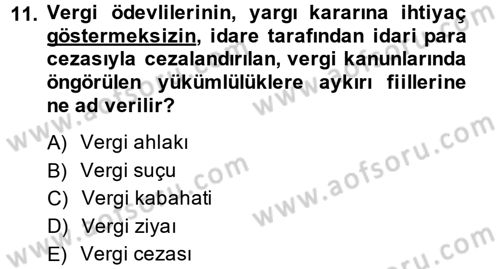Vergi Ceza Hukuku Dersi 2014 - 2015 Yılı (Vize) Ara Sınav Soruları 11. Soru