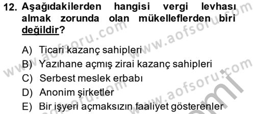 Vergi Ceza Hukuku Dersi 2014 - 2015 Yılı (Final) Dönem Sonu Sınav Soruları 12. Soru