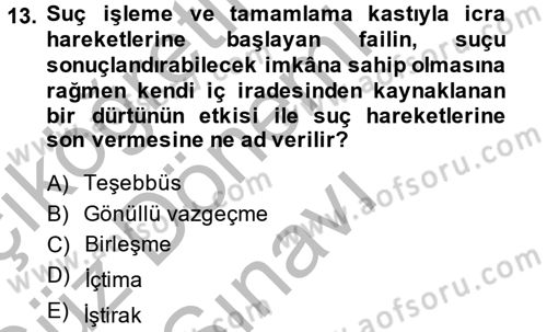 Vergi Ceza Hukuku Dersi 2014 - 2015 Yılı (Final) Dönem Sonu Sınav Soruları 13. Soru