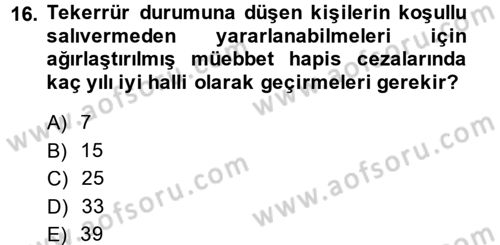 Vergi Ceza Hukuku Dersi 2014 - 2015 Yılı (Final) Dönem Sonu Sınav Soruları 16. Soru