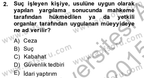 Vergi Ceza Hukuku Dersi 2014 - 2015 Yılı (Final) Dönem Sonu Sınav Soruları 2. Soru
