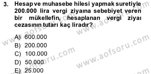 Vergi Ceza Hukuku Dersi 2014 - 2015 Yılı (Final) Dönem Sonu Sınav Soruları 3. Soru