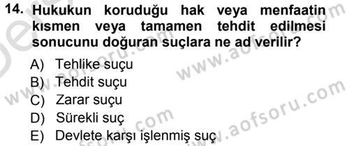 Vergi Ceza Hukuku Dersi 2014 - 2015 Yılı Tek Ders Sınav Soruları 14. Soru
