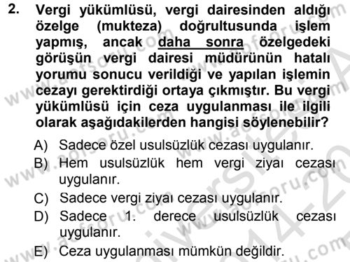 Vergi Ceza Hukuku Dersi 2014 - 2015 Yılı Tek Ders Sınav Soruları 2. Soru