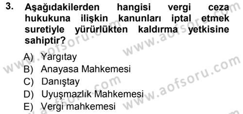 Vergi Ceza Hukuku Dersi 2014 - 2015 Yılı Tek Ders Sınav Soruları 3. Soru