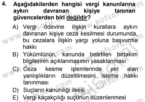 Vergi Ceza Hukuku Dersi 2014 - 2015 Yılı Tek Ders Sınav Soruları 4. Soru