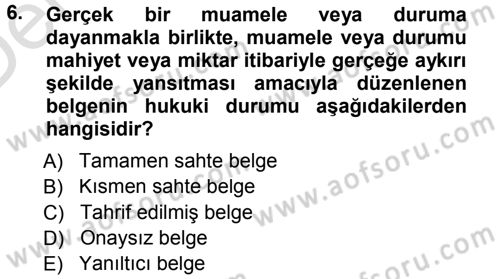 Vergi Ceza Hukuku Dersi 2014 - 2015 Yılı Tek Ders Sınav Soruları 6. Soru