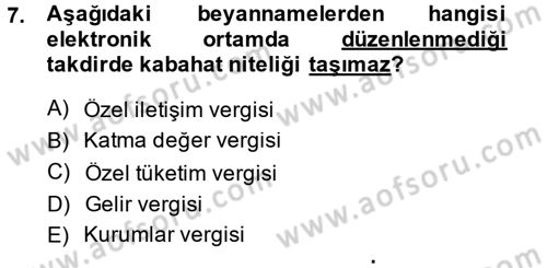 Vergi Ceza Hukuku Dersi 2014 - 2015 Yılı Tek Ders Sınav Soruları 7. Soru