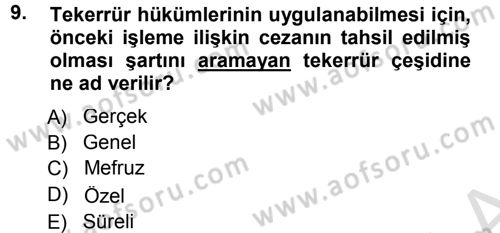 Vergi Ceza Hukuku Dersi 2014 - 2015 Yılı Tek Ders Sınav Soruları 9. Soru